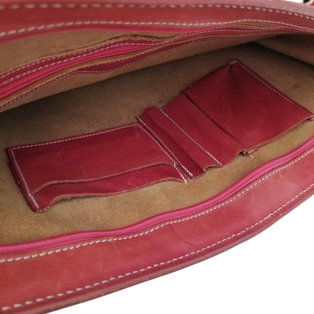 I Medici Leather Briefcase & Laptop Bag Rare Red Italian Leather Bag w/ Strap - Picture 6 of 12